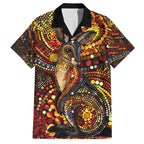 Kangaroo At Night Art Family Matching Off The Shoulder Long Sleeve Dress and Hawaiian Shirt Aboriginal Dot Painting