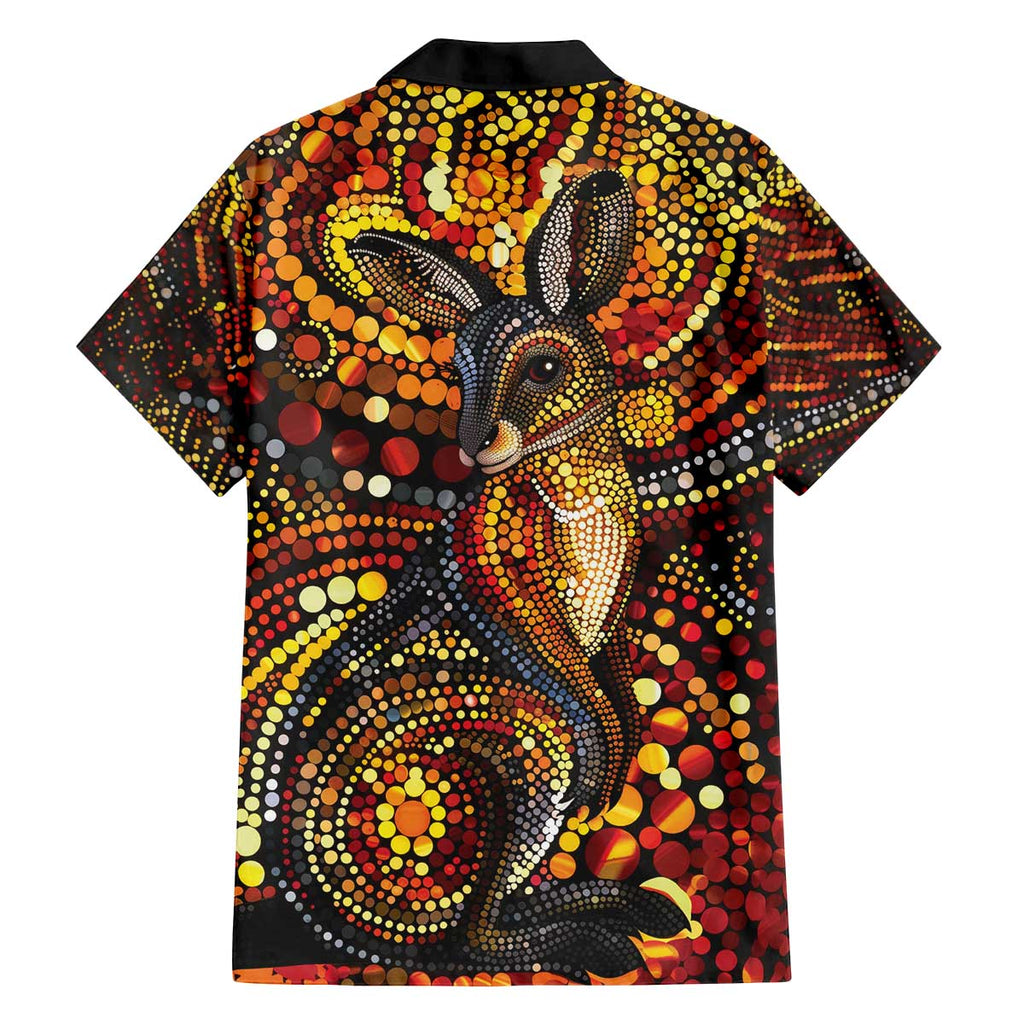 Kangaroo At Night Art Family Matching Off The Shoulder Long Sleeve Dress and Hawaiian Shirt Aboriginal Dot Painting