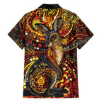 Kangaroo At Night Art Family Matching Off The Shoulder Long Sleeve Dress and Hawaiian Shirt Aboriginal Dot Painting