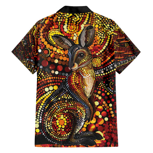 Kangaroo At Night Art Family Matching Off The Shoulder Long Sleeve Dress and Hawaiian Shirt Aboriginal Dot Painting