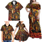 Kangaroo At Night Art Family Matching Off Shoulder Maxi Dress and Hawaiian Shirt Aboriginal Dot Painting