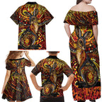 Kangaroo At Night Art Family Matching Off Shoulder Maxi Dress and Hawaiian Shirt Aboriginal Dot Painting