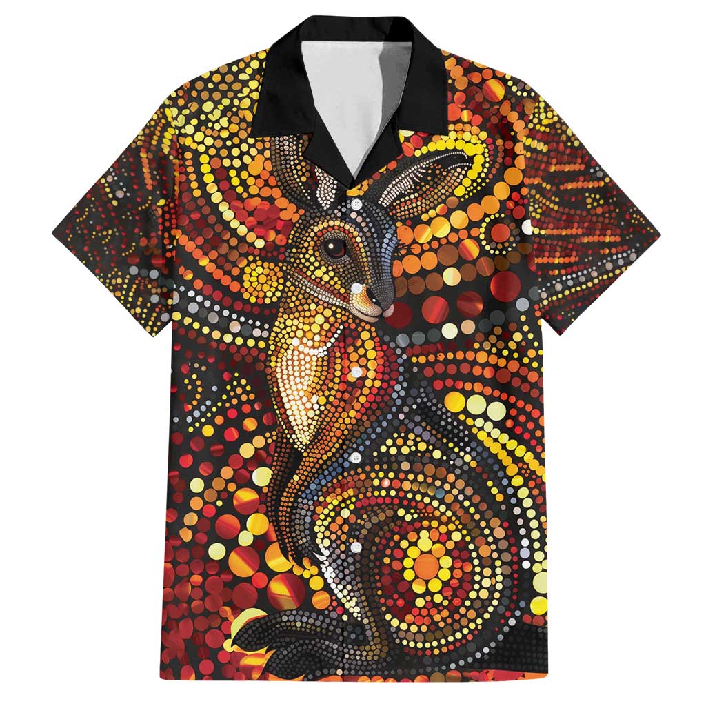 Kangaroo At Night Art Family Matching Off Shoulder Maxi Dress and Hawaiian Shirt Aboriginal Dot Painting