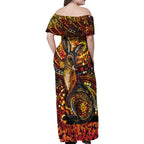Kangaroo At Night Art Family Matching Off Shoulder Maxi Dress and Hawaiian Shirt Aboriginal Dot Painting