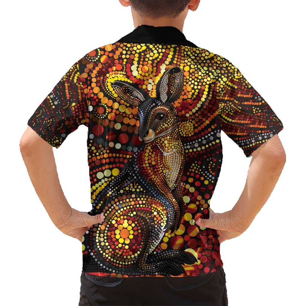 Kangaroo At Night Art Family Matching Off Shoulder Short Dress and Hawaiian Shirt Aboriginal Dot Painting