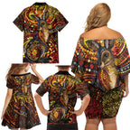 Kangaroo At Night Art Family Matching Off Shoulder Short Dress and Hawaiian Shirt Aboriginal Dot Painting