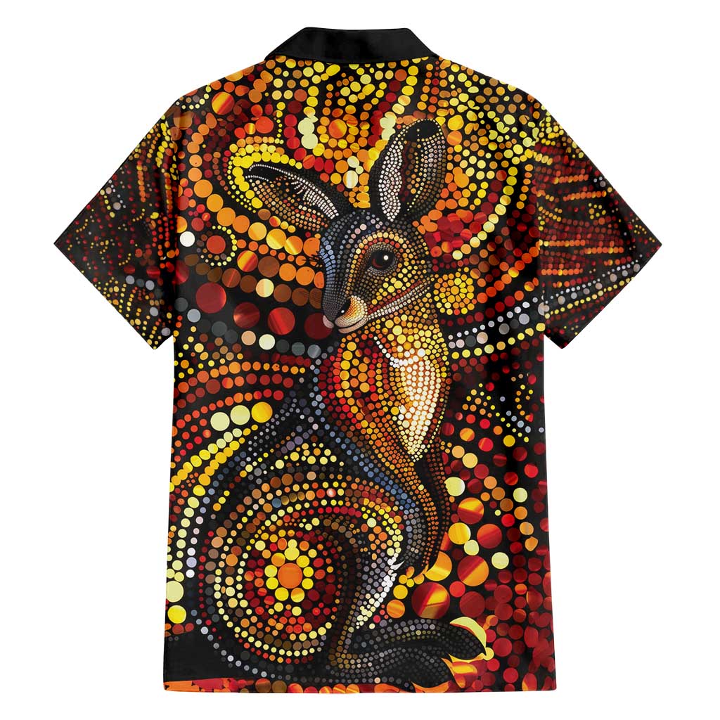 Kangaroo At Night Art Family Matching Off Shoulder Short Dress and Hawaiian Shirt Aboriginal Dot Painting