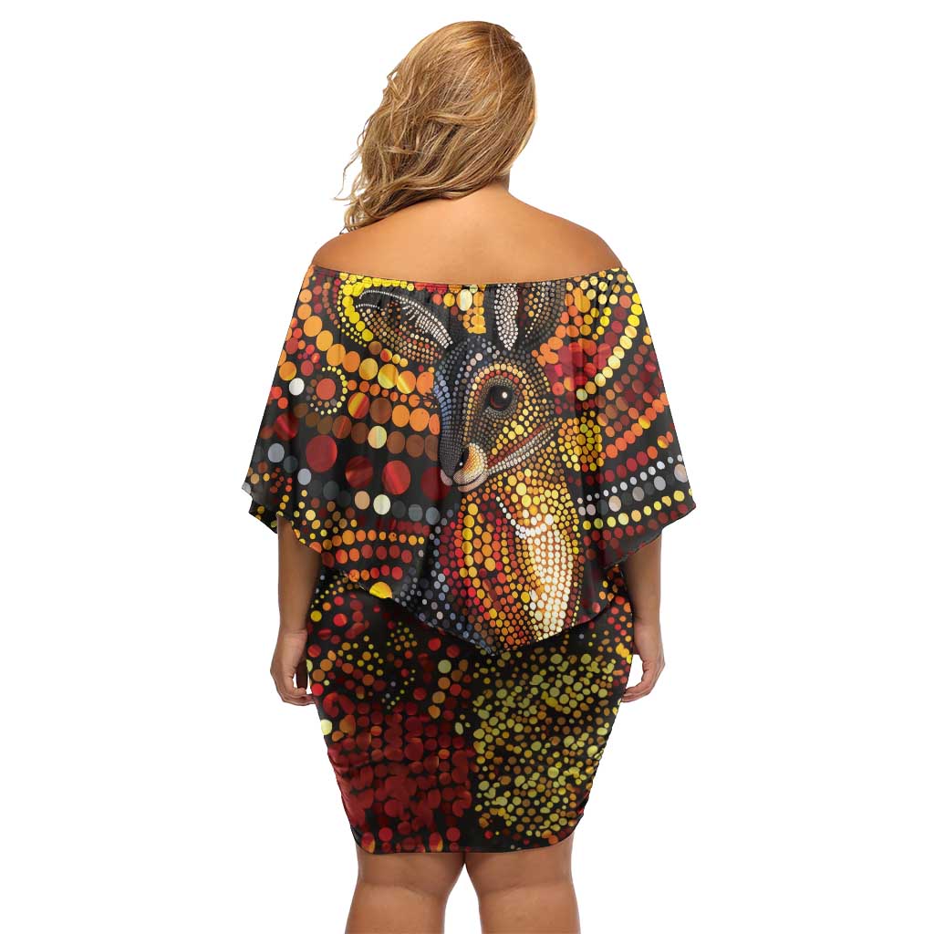 Kangaroo At Night Art Family Matching Off Shoulder Short Dress and Hawaiian Shirt Aboriginal Dot Painting