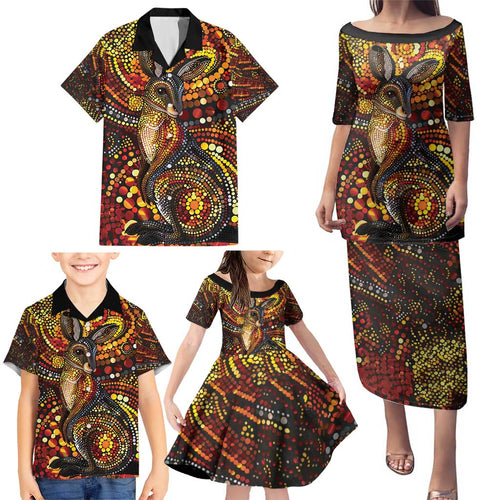 Kangaroo At Night Art Family Matching Puletasi and Hawaiian Shirt Aboriginal Dot Painting