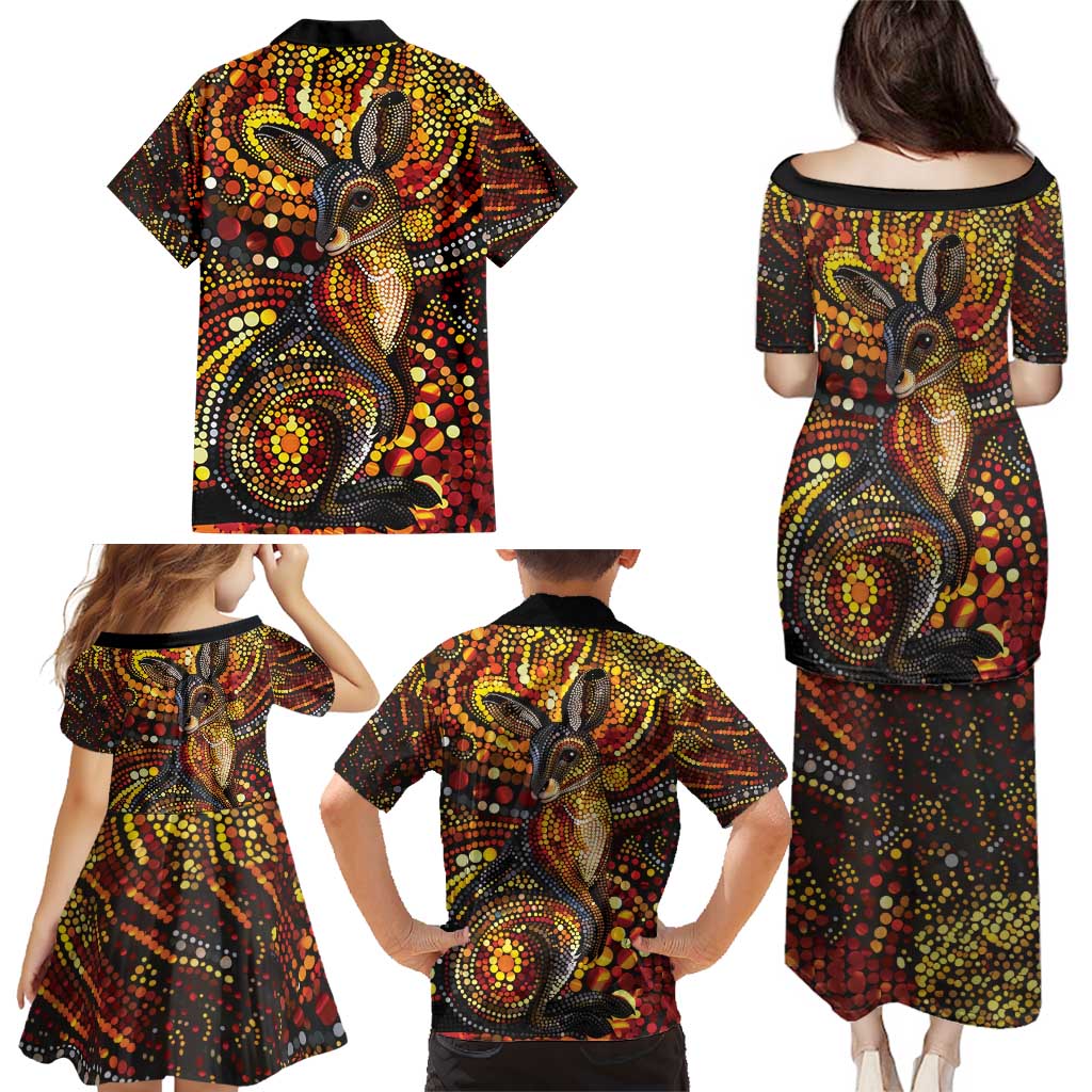 Kangaroo At Night Art Family Matching Puletasi and Hawaiian Shirt Aboriginal Dot Painting