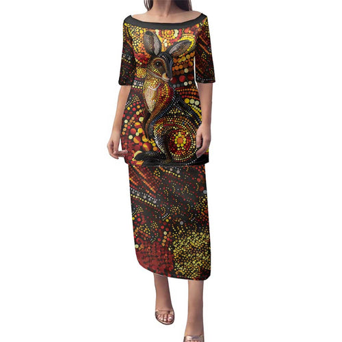 Kangaroo At Night Art Family Matching Puletasi and Hawaiian Shirt Aboriginal Dot Painting