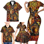 Kangaroo At Night Art Family Matching Short Sleeve Bodycon Dress and Hawaiian Shirt Aboriginal Dot Painting