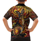 Kangaroo At Night Art Family Matching Short Sleeve Bodycon Dress and Hawaiian Shirt Aboriginal Dot Painting