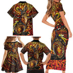Kangaroo At Night Art Family Matching Short Sleeve Bodycon Dress and Hawaiian Shirt Aboriginal Dot Painting