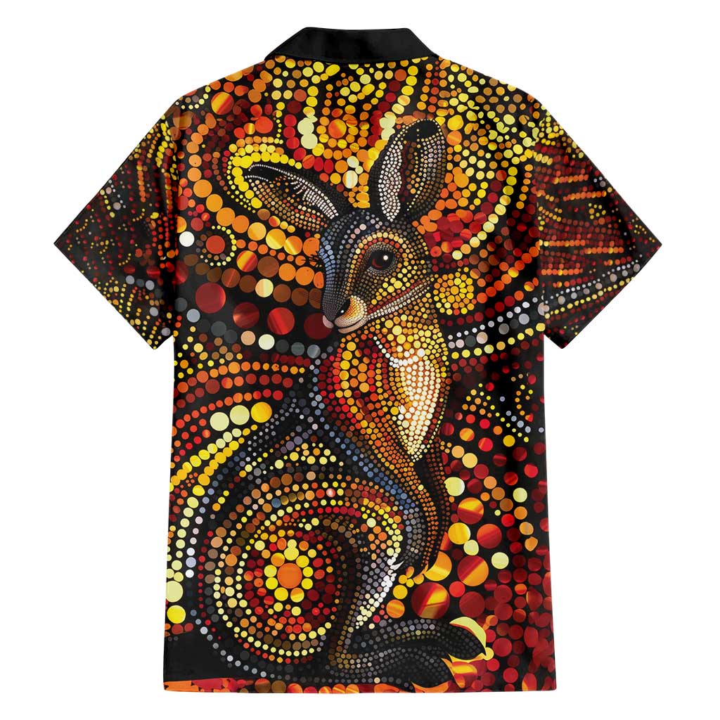 Kangaroo At Night Art Family Matching Short Sleeve Bodycon Dress and Hawaiian Shirt Aboriginal Dot Painting