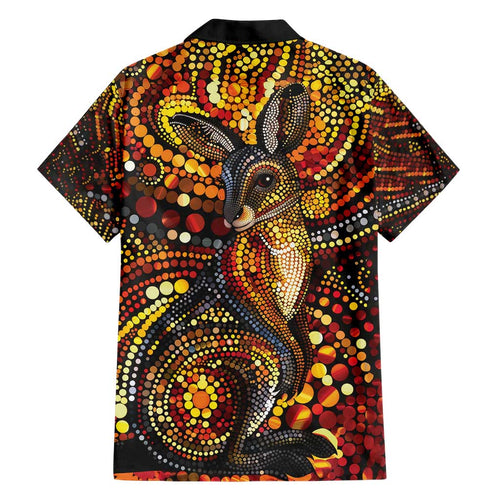 Kangaroo At Night Art Family Matching Short Sleeve Bodycon Dress and Hawaiian Shirt Aboriginal Dot Painting
