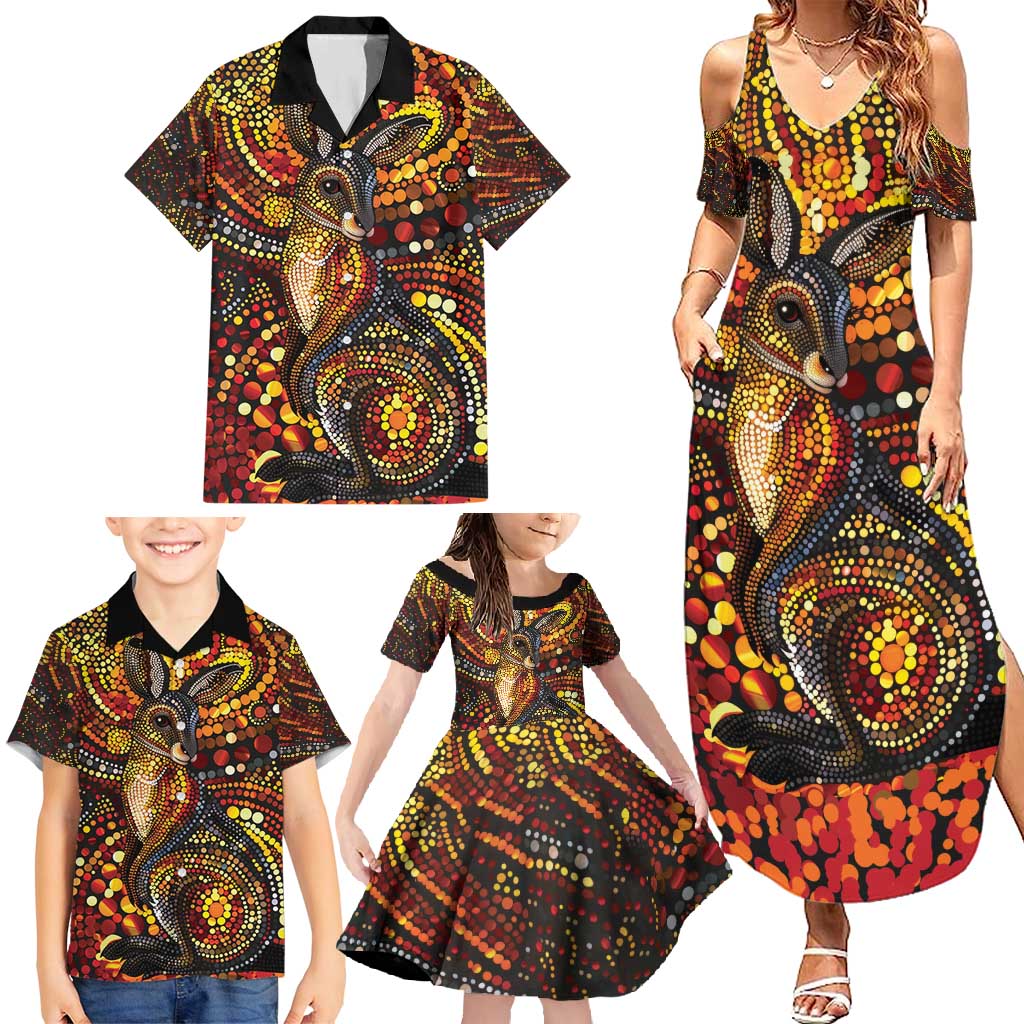 Kangaroo At Night Art Family Matching Summer Maxi Dress and Hawaiian Shirt Aboriginal Dot Painting