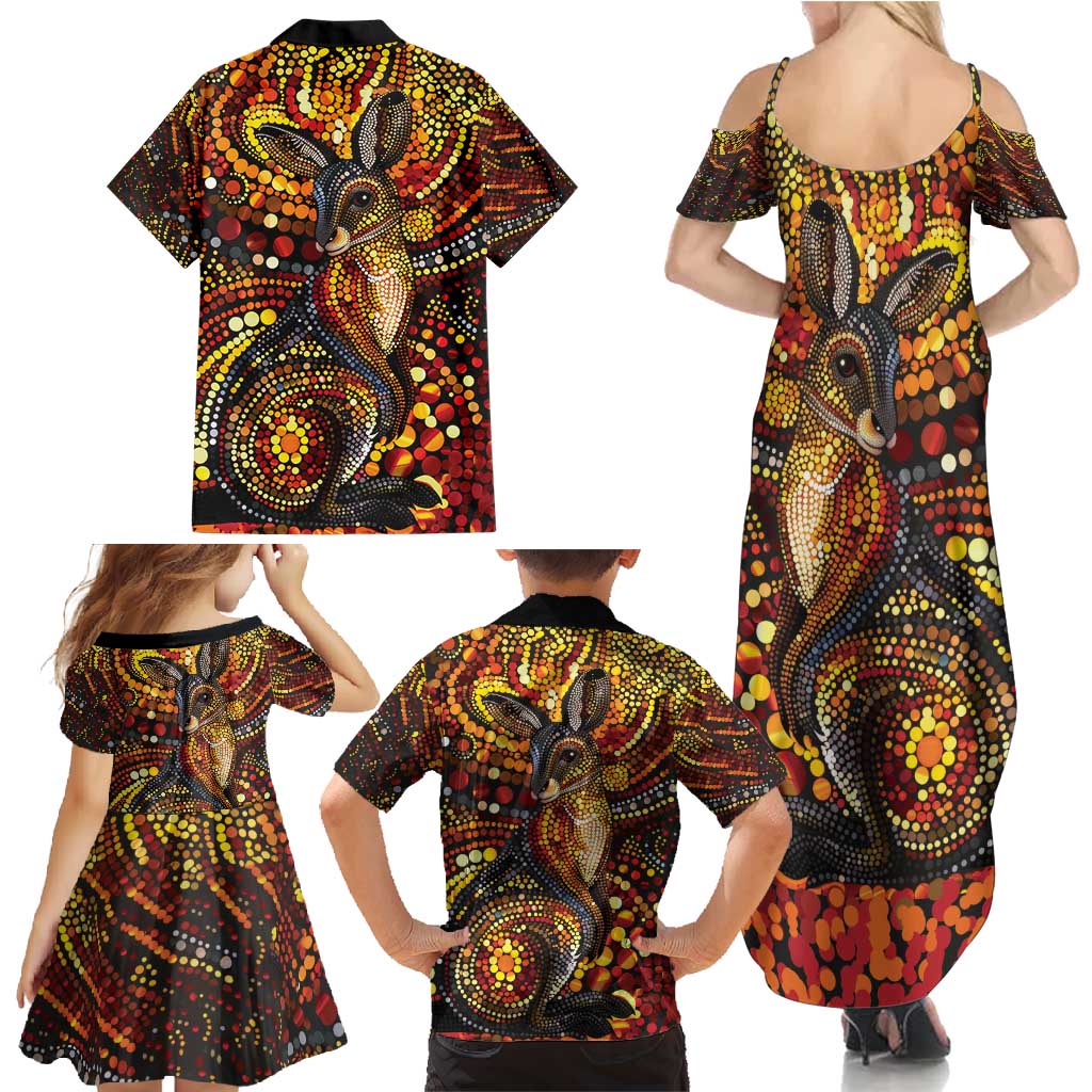 Kangaroo At Night Art Family Matching Summer Maxi Dress and Hawaiian Shirt Aboriginal Dot Painting