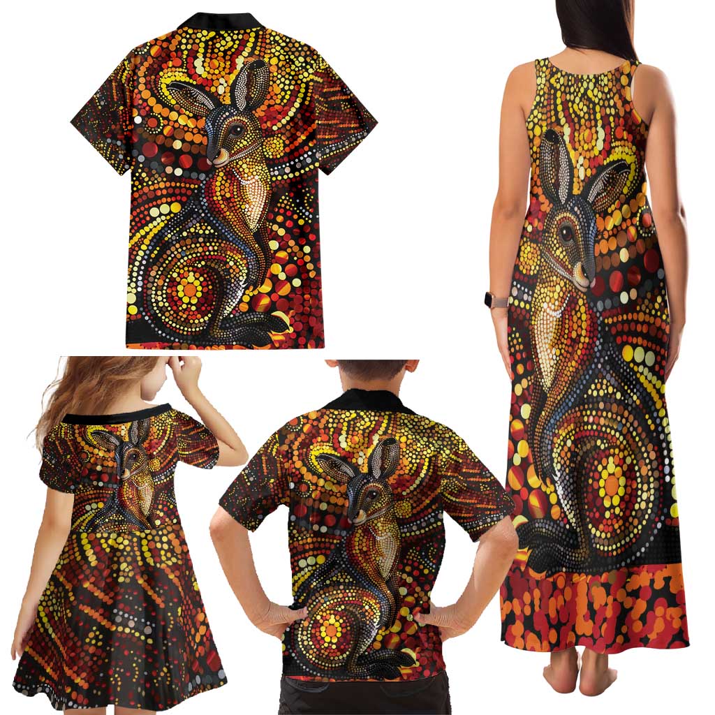 Kangaroo At Night Art Family Matching Tank Maxi Dress and Hawaiian Shirt Aboriginal Dot Painting