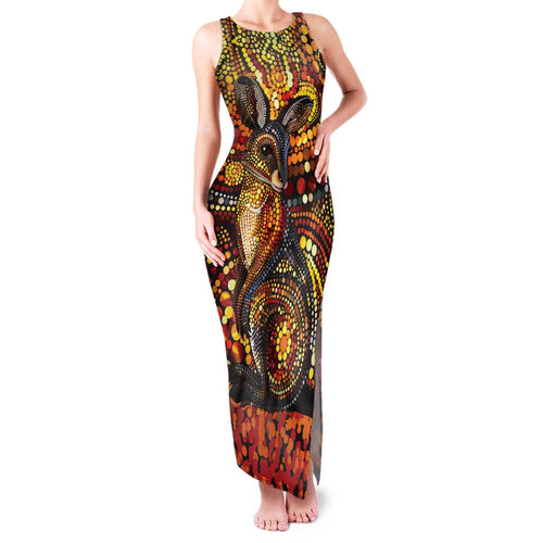 Kangaroo At Night Art Family Matching Tank Maxi Dress and Hawaiian Shirt Aboriginal Dot Painting