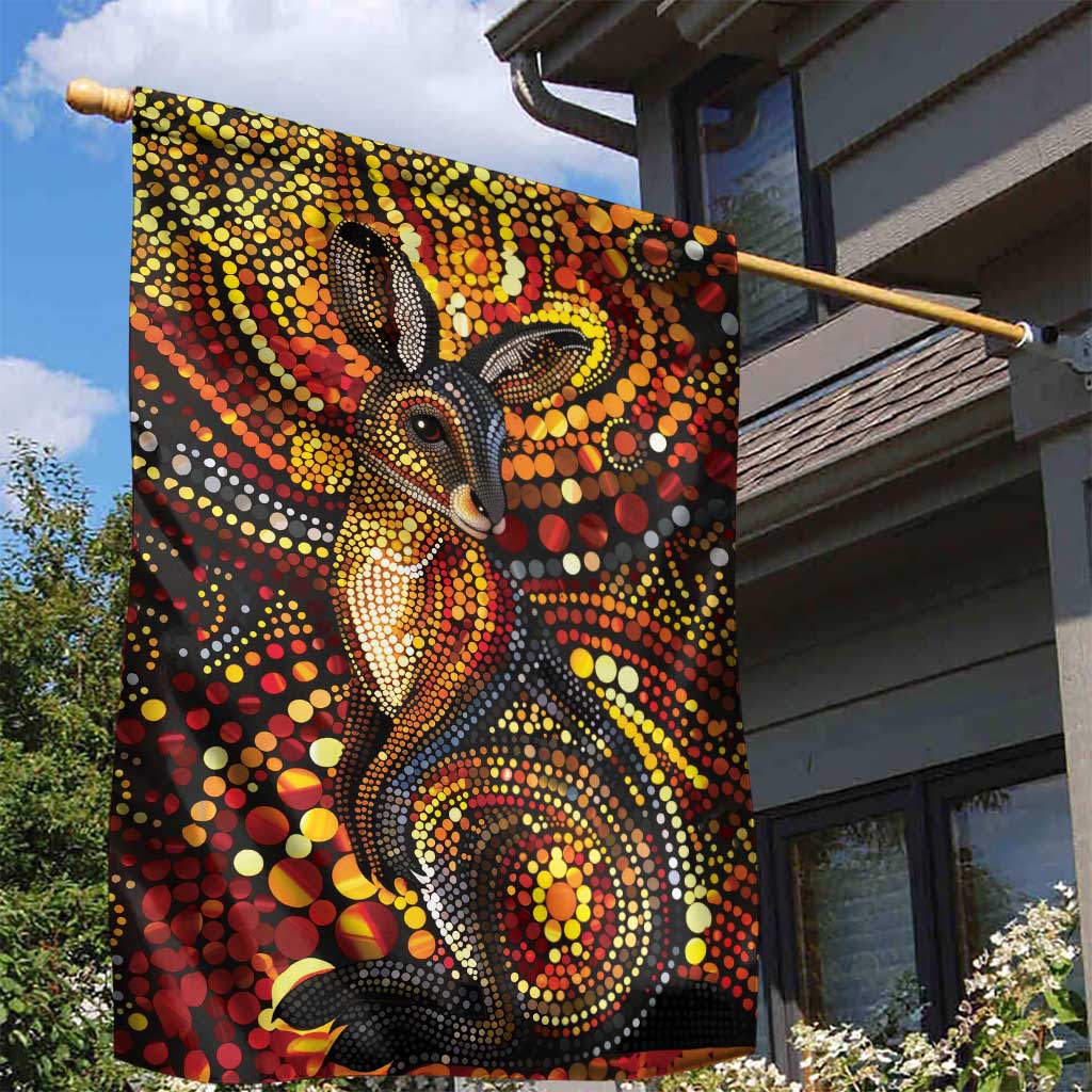 Kangaroo At Night Art Garden Flag Aboriginal Dot Painting
