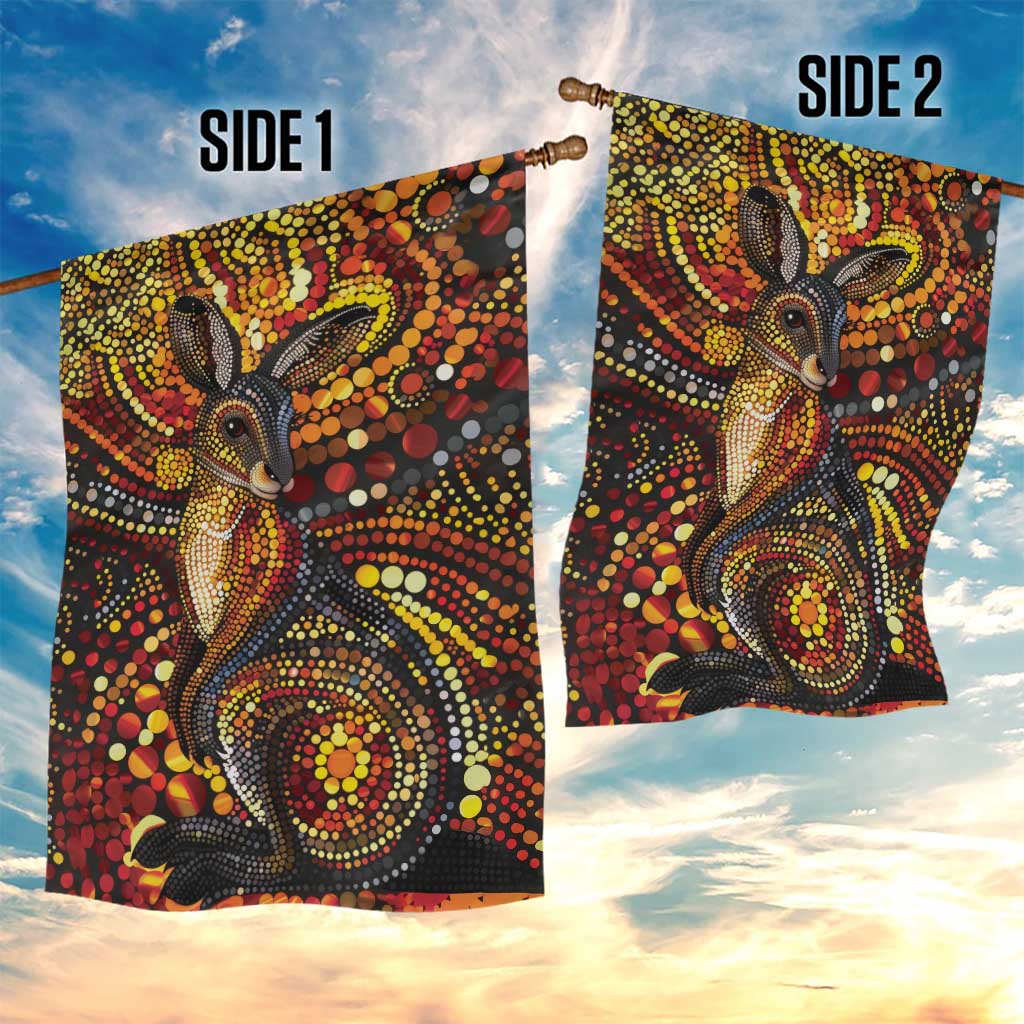 Kangaroo At Night Art Garden Flag Aboriginal Dot Painting