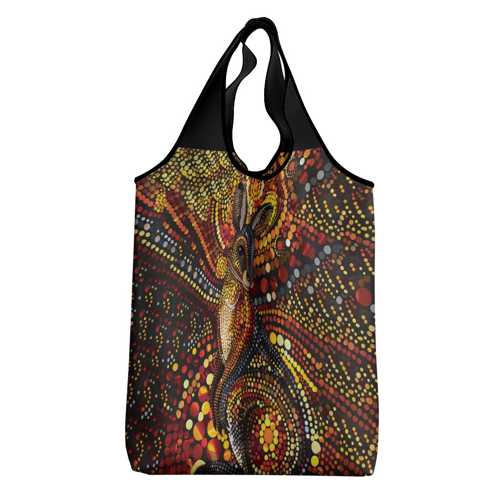 Kangaroo At Night Art Grocery Bag Aboriginal Dot Painting