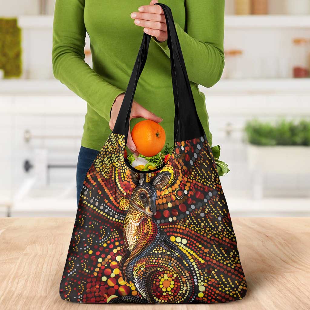 Kangaroo At Night Art Grocery Bag Aboriginal Dot Painting