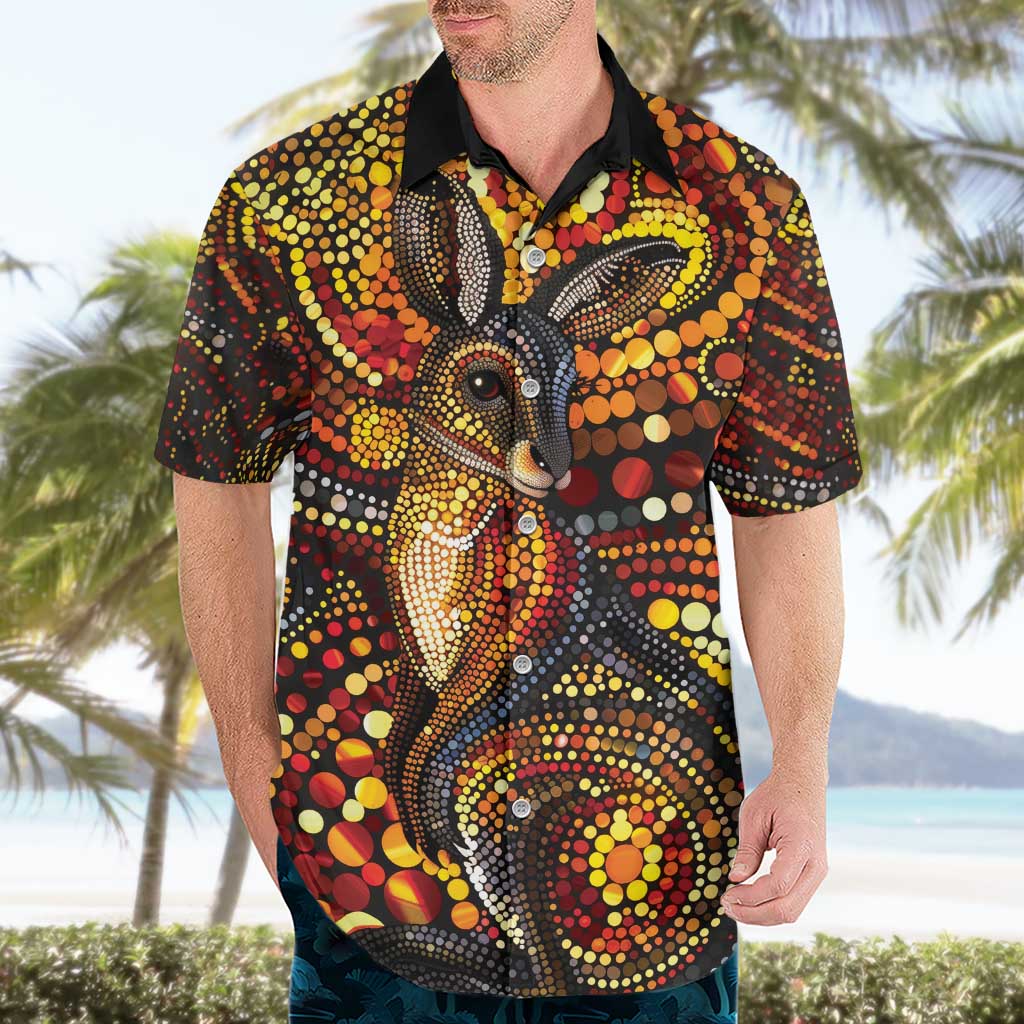 Kangaroo At Night Art Hawaiian Shirt Aboriginal Dot Painting