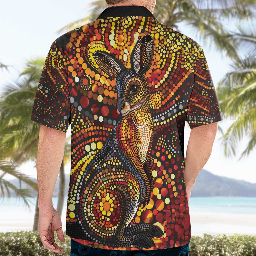 Kangaroo At Night Art Hawaiian Shirt Aboriginal Dot Painting