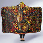 Kangaroo At Night Art Hooded Blanket Aboriginal Dot Painting