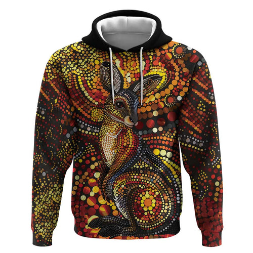 Kangaroo At Night Art Hoodie Aboriginal Dot Painting