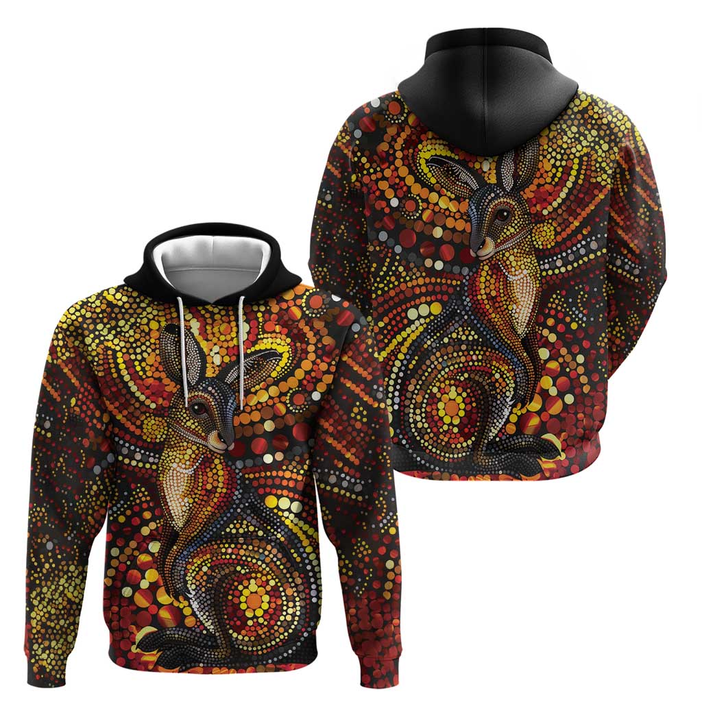 Kangaroo At Night Art Hoodie Aboriginal Dot Painting