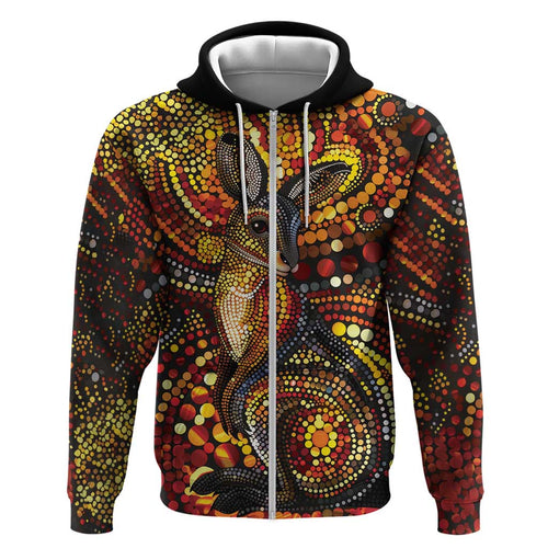 Kangaroo At Night Art Hoodie Aboriginal Dot Painting