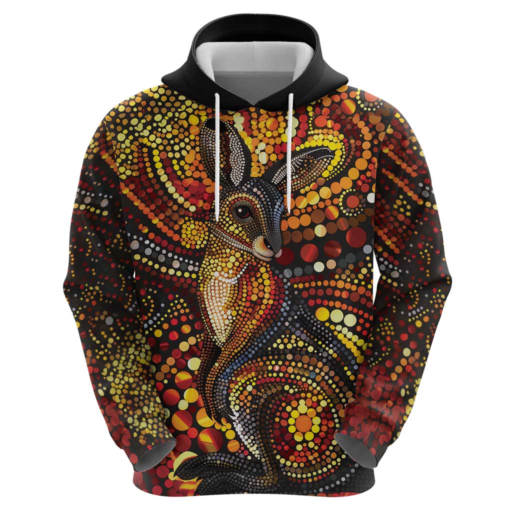 Kangaroo At Night Art Hoodie Aboriginal Dot Painting