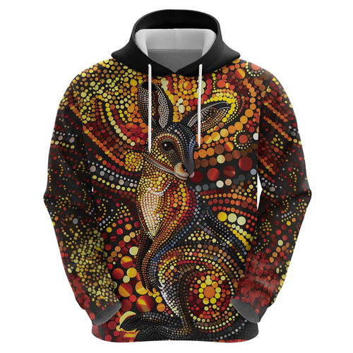Kangaroo At Night Art Hoodie Aboriginal Dot Painting