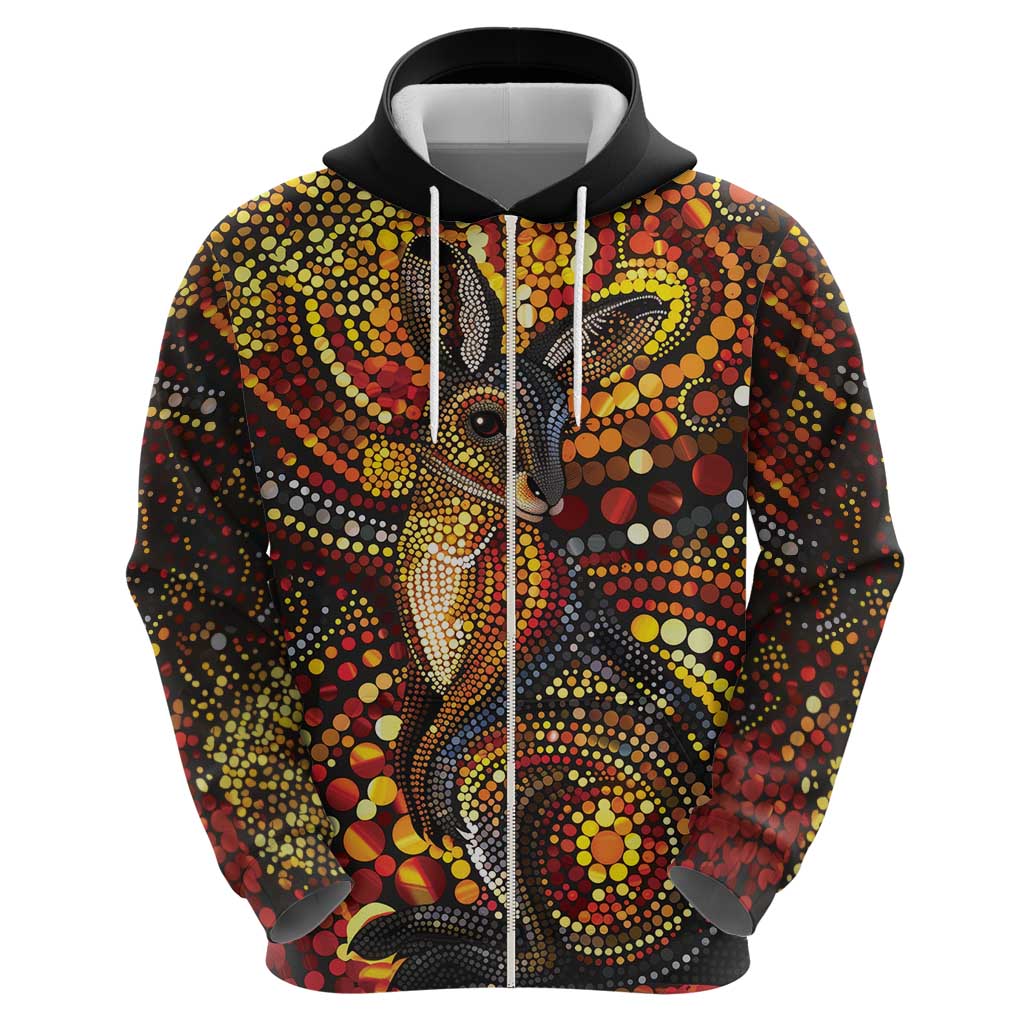 Kangaroo At Night Art Hoodie Aboriginal Dot Painting