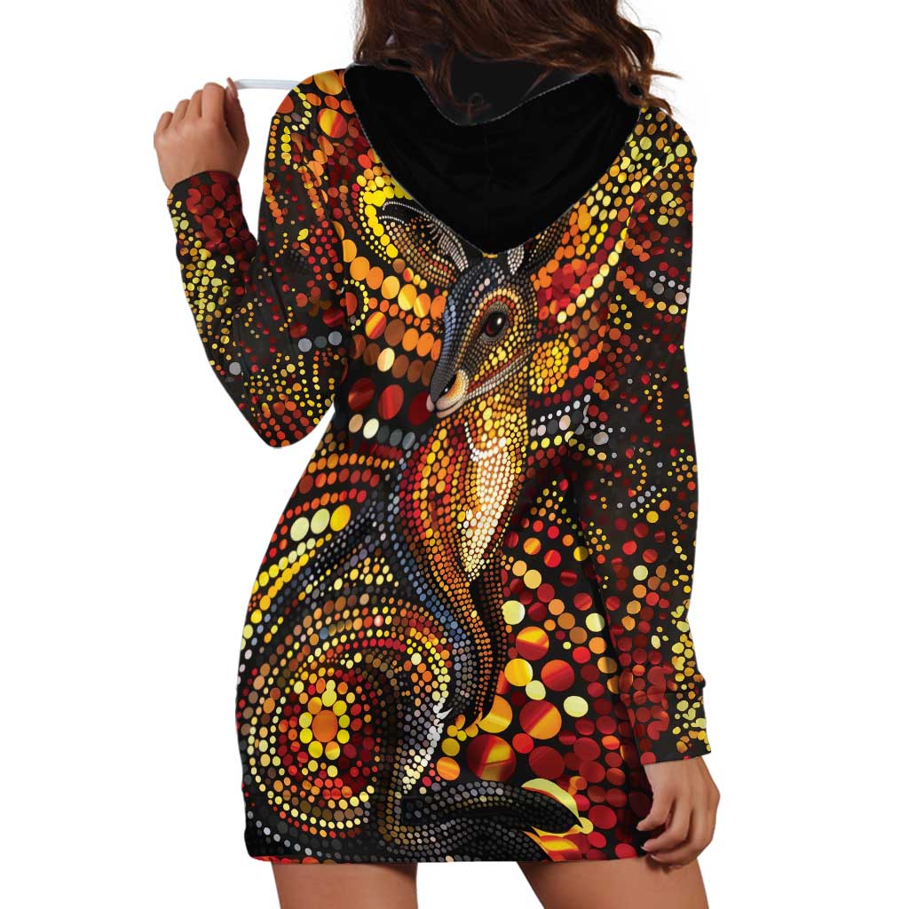 Kangaroo At Night Art Hoodie Dress Aboriginal Dot Painting