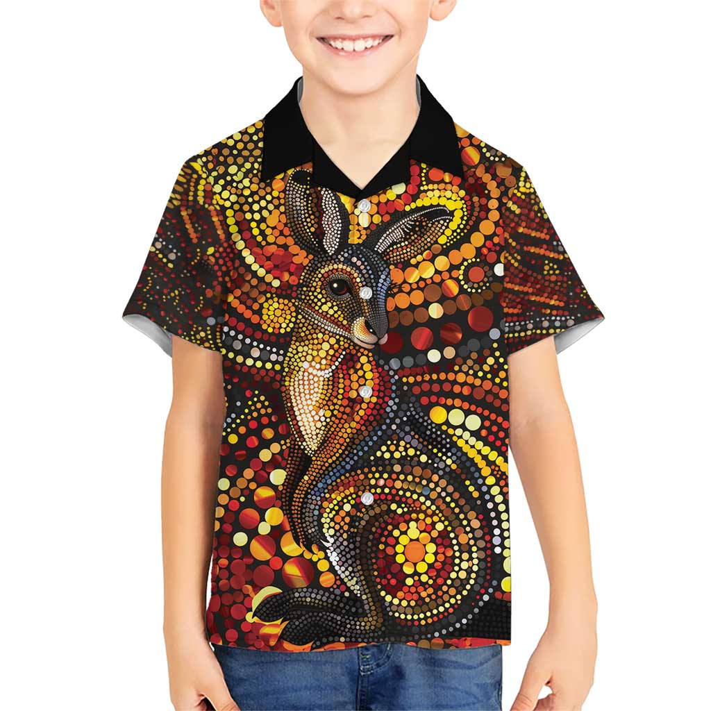Kangaroo At Night Art Kid Hawaiian Shirt Aboriginal Dot Painting