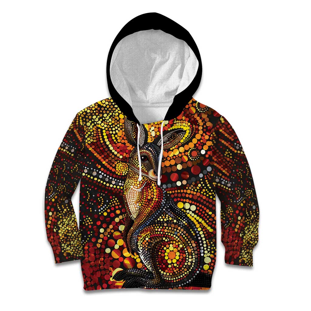 Kangaroo At Night Art Kid Hoodie Aboriginal Dot Painting