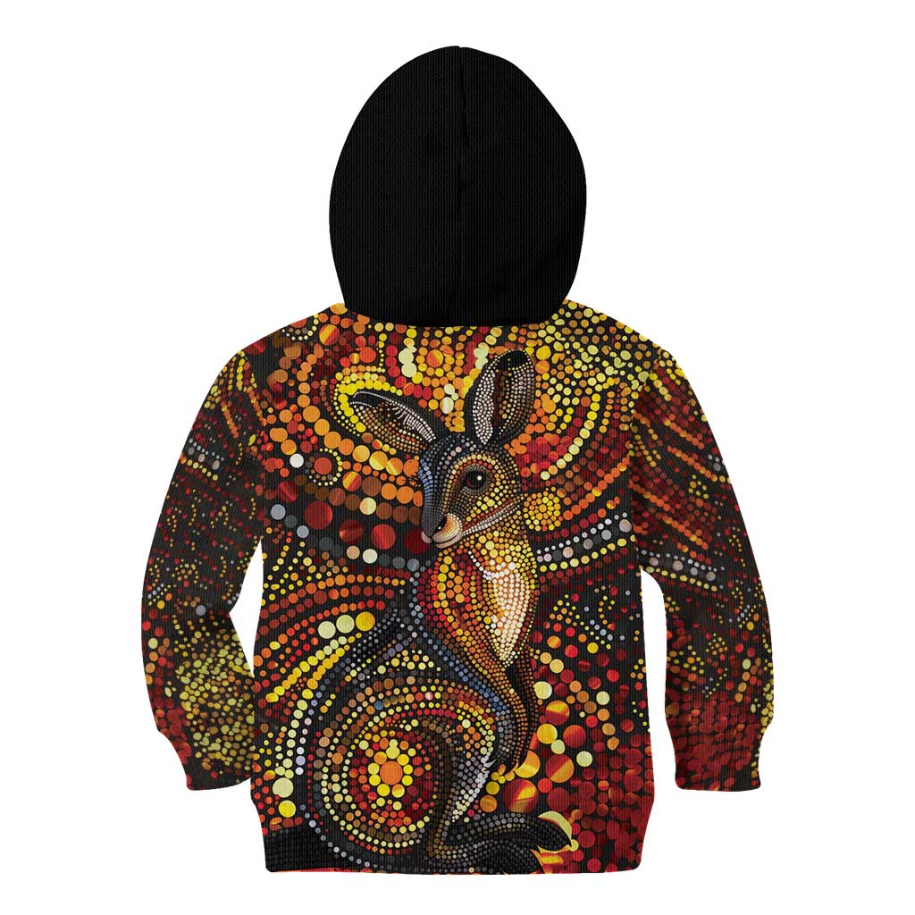 Kangaroo At Night Art Kid Hoodie Aboriginal Dot Painting