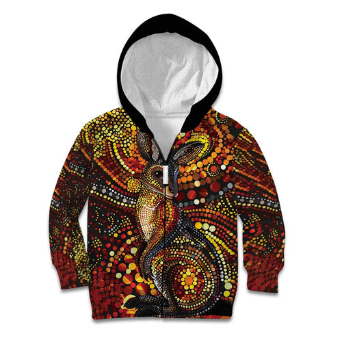 Kangaroo At Night Art Kid Hoodie Aboriginal Dot Painting
