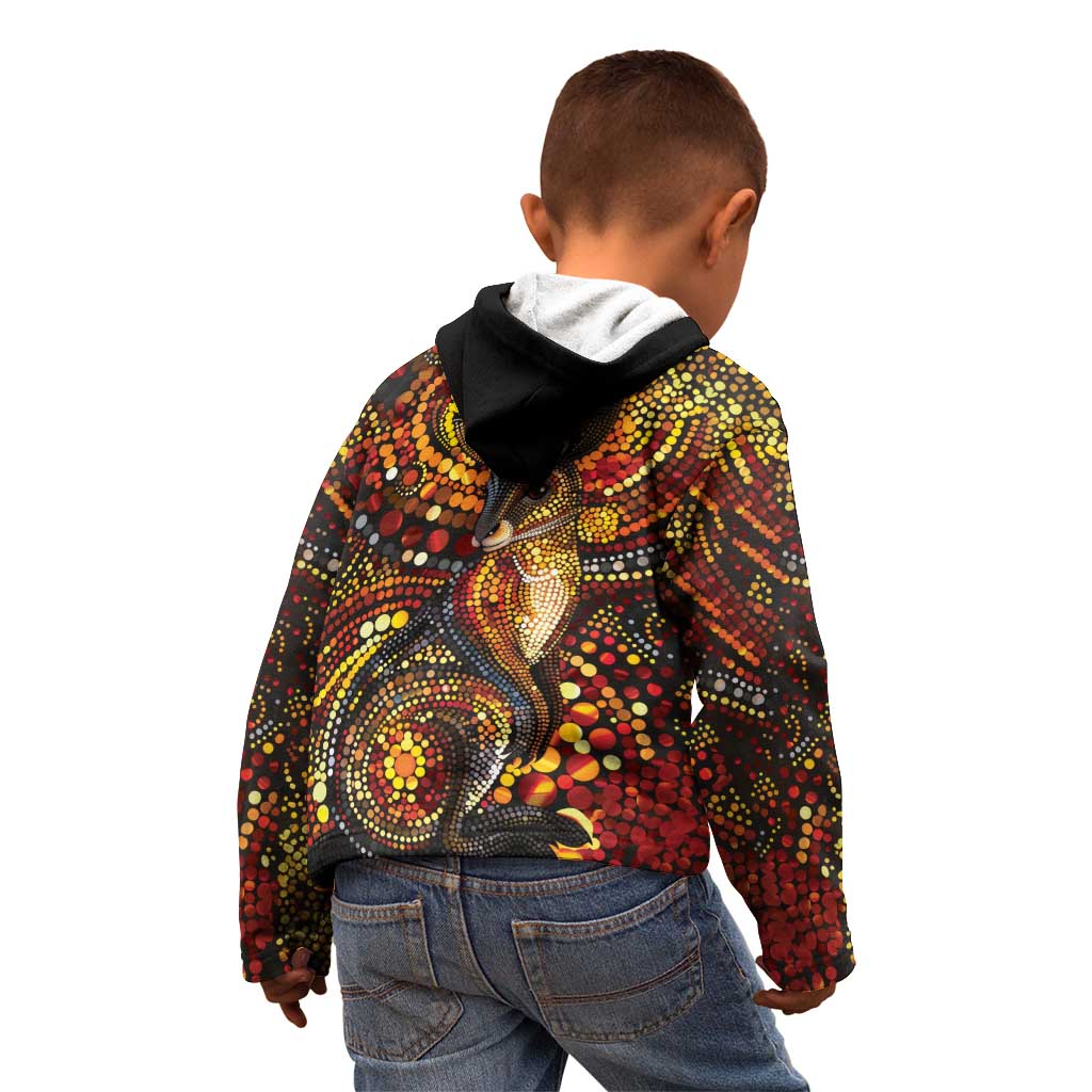 Kangaroo At Night Art Kid Hoodie Aboriginal Dot Painting