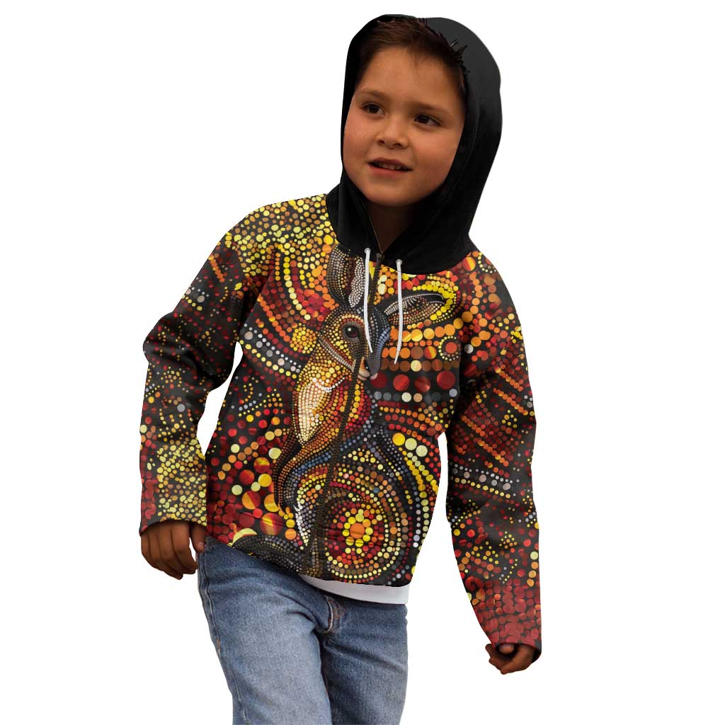 Kangaroo At Night Art Kid Hoodie Aboriginal Dot Painting