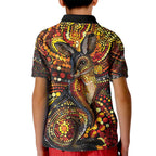 Kangaroo At Night Art Kid Polo Shirt Aboriginal Dot Painting