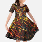 Kangaroo At Night Art Kid Short Sleeve Dress Aboriginal Dot Painting