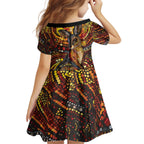 Kangaroo At Night Art Kid Short Sleeve Dress Aboriginal Dot Painting
