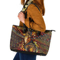 Kangaroo At Night Art Leather Tote Bag Aboriginal Dot Painting