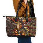 Kangaroo At Night Art Leather Tote Bag Aboriginal Dot Painting