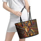 Kangaroo At Night Art Leather Tote Bag Aboriginal Dot Painting